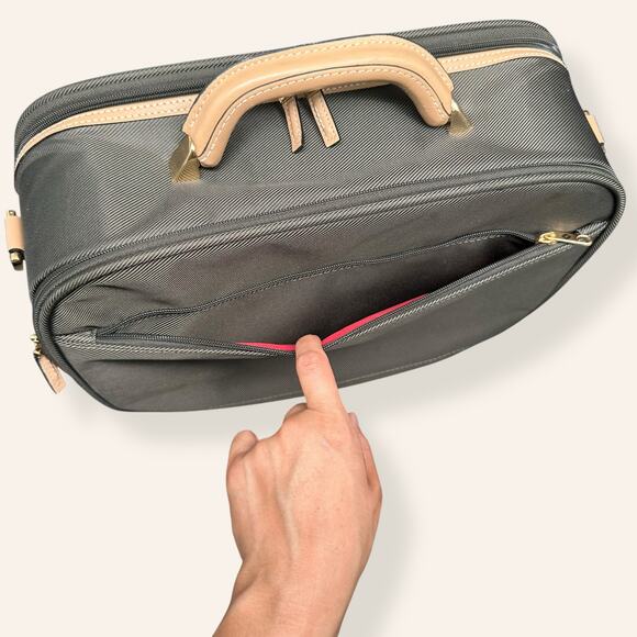 Samsonite Olive Green Carry-On Bag Tan Leather Trim Travel Tote (NWT) - Picture 5 of 13